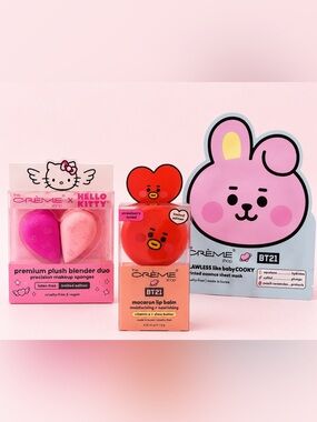 The Crème Shop Bundle BT21 Cooky Mask, TATA Lip Balm & Hello Kitty Blenders NEW